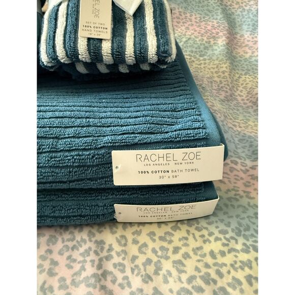 Rachel Zoe 100% Cotton Teal Towel Bundle Set –NWT (Bath/HandWashcloths) SET OF 8 - Picture 3 of 6